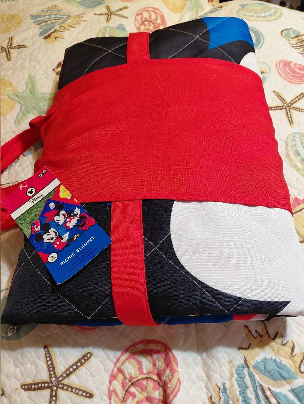 Disney Minnie Mickey Mouse Picnic Blanket that folds into its own case new